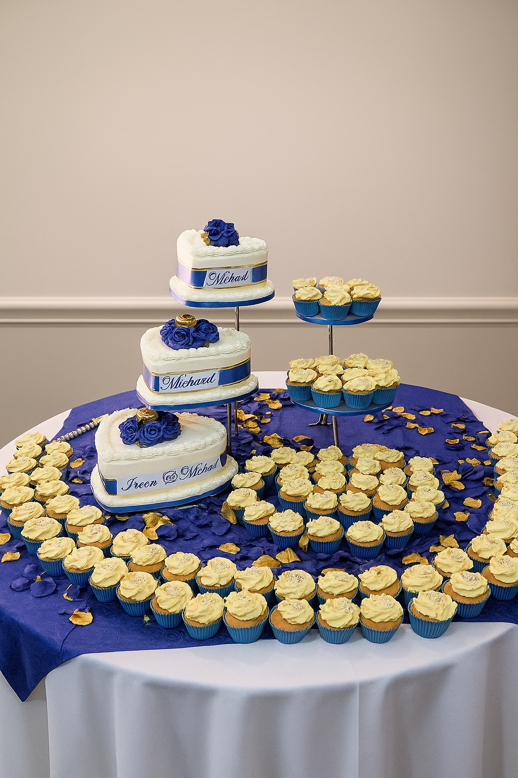 3 Tier Heart Cake with Cupcakes Code W43