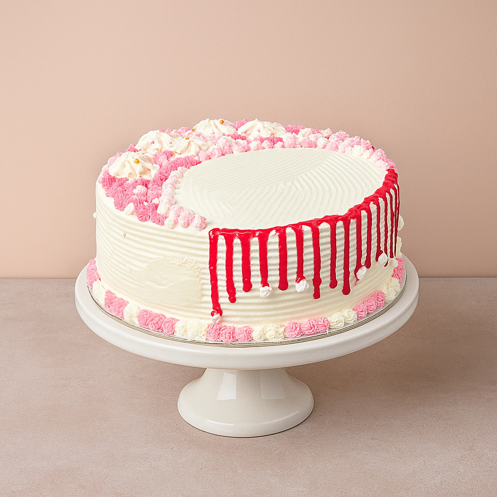Pink & White Vanilla Drip Cake with Fresh Cream - Custom Celebration Cake RND37