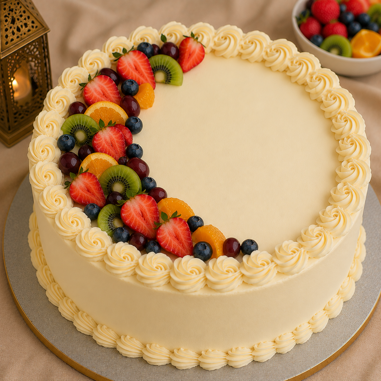 Vanilla Fresh Cream Fruit Crescent Cake (12")