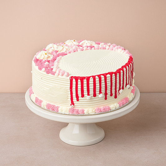 Pink & White Vanilla Drip Cake with Fresh Cream - Custom Celebration Cake RND37